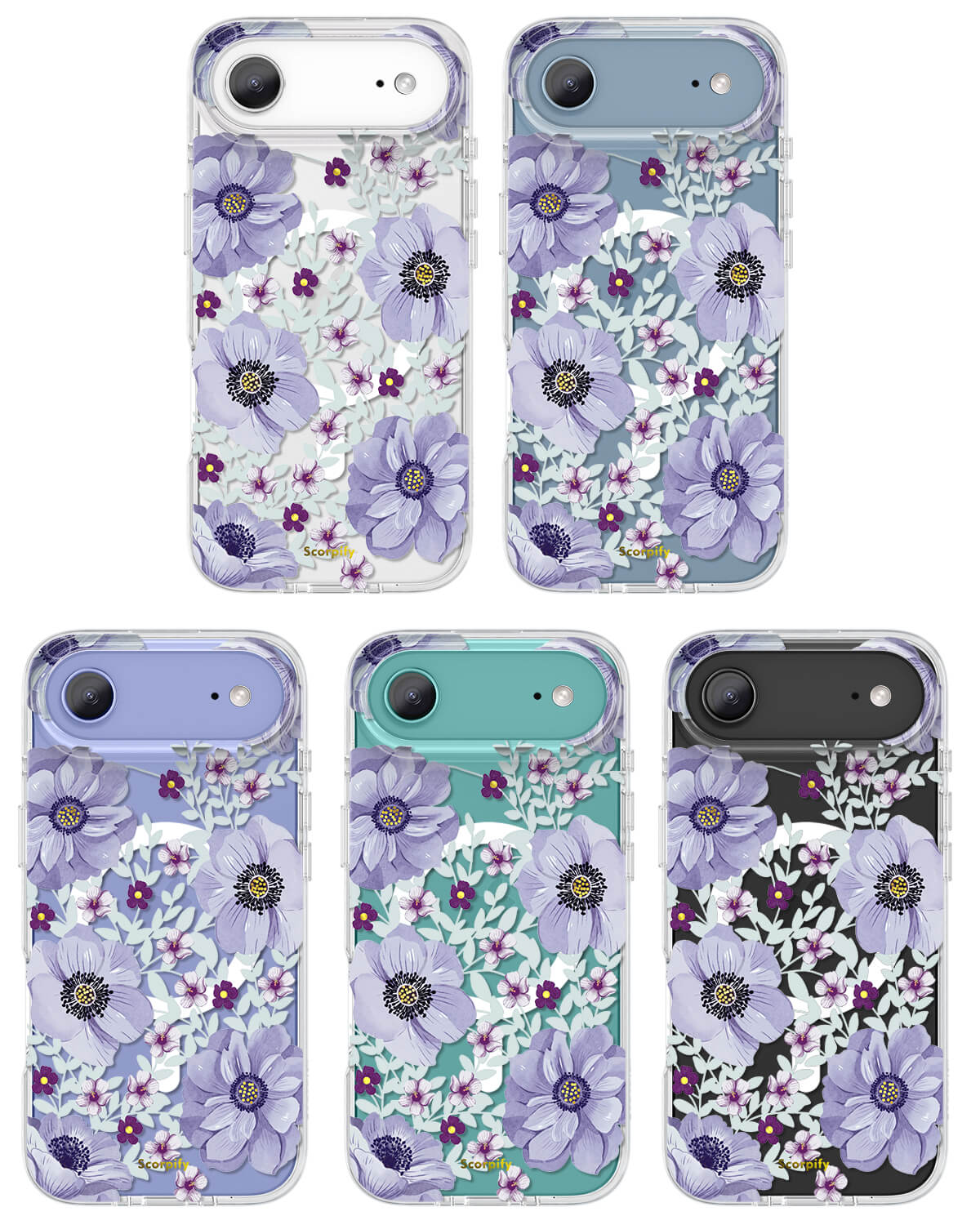 Elegant flower clear phone case for iPhone 17 models
