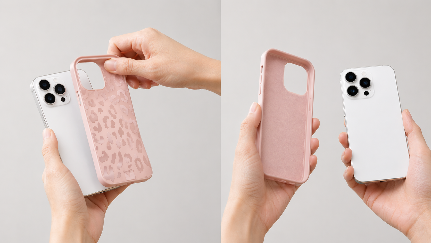 pink leopard phone case removal hands separating case and phone