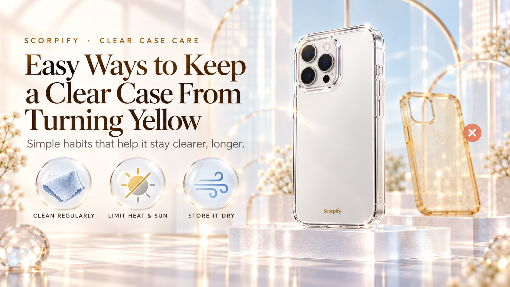Clear phone case before and after yellowing