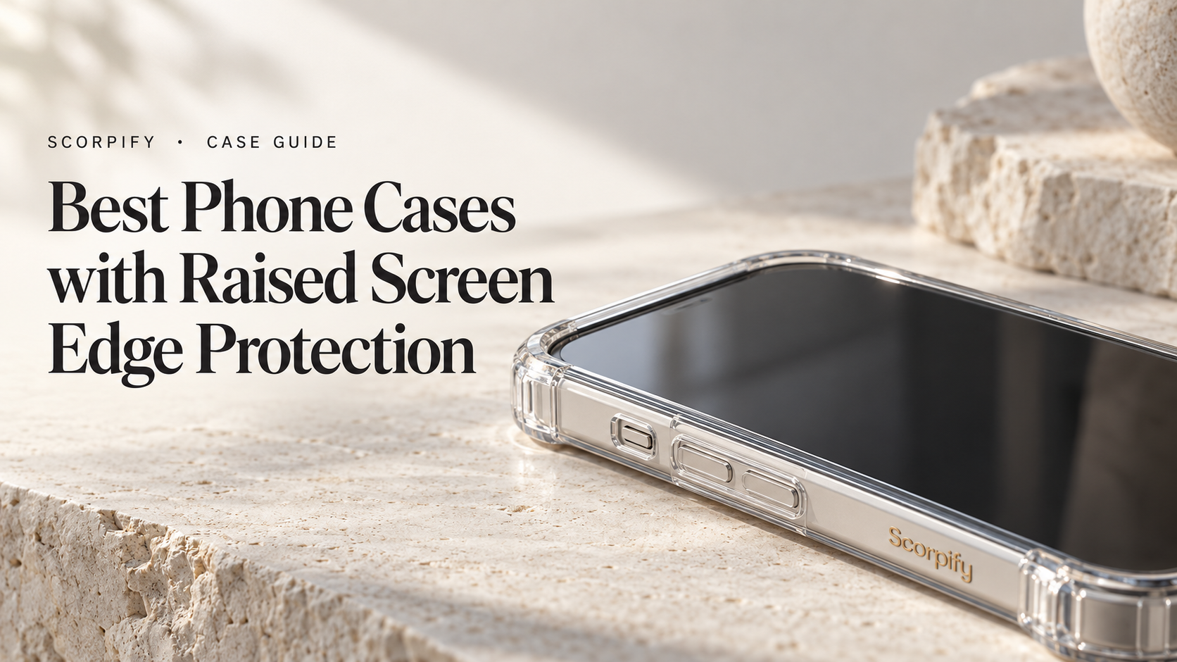 Scorpify iPhone case with raised screen edge keeping the display off the table