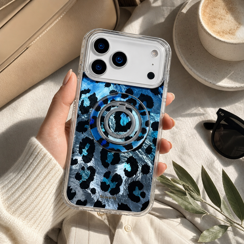 Blue Shimmer Leopard MagSafe Ring Holder