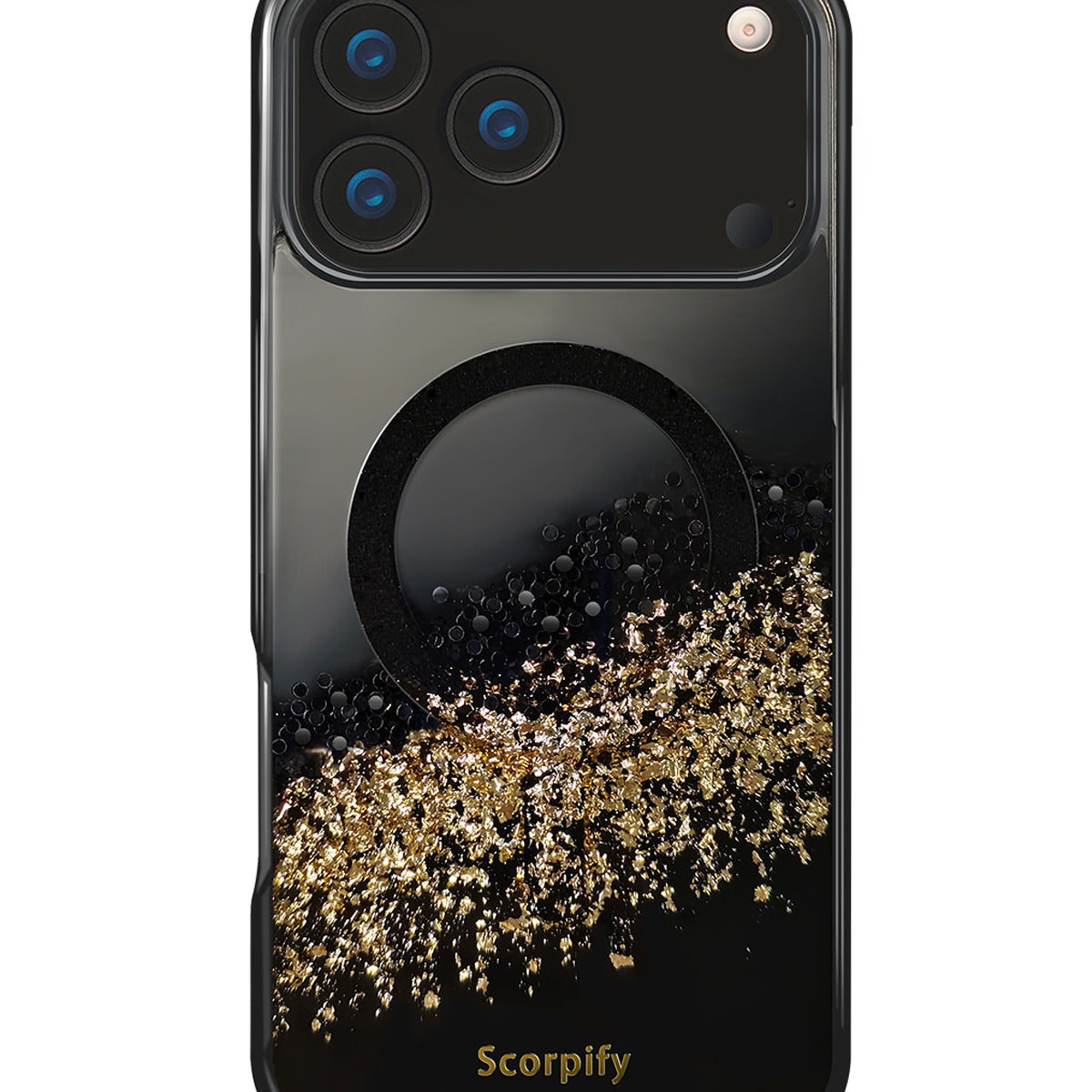 iPhone 17 MagSafe case with obsidian black and gold foil