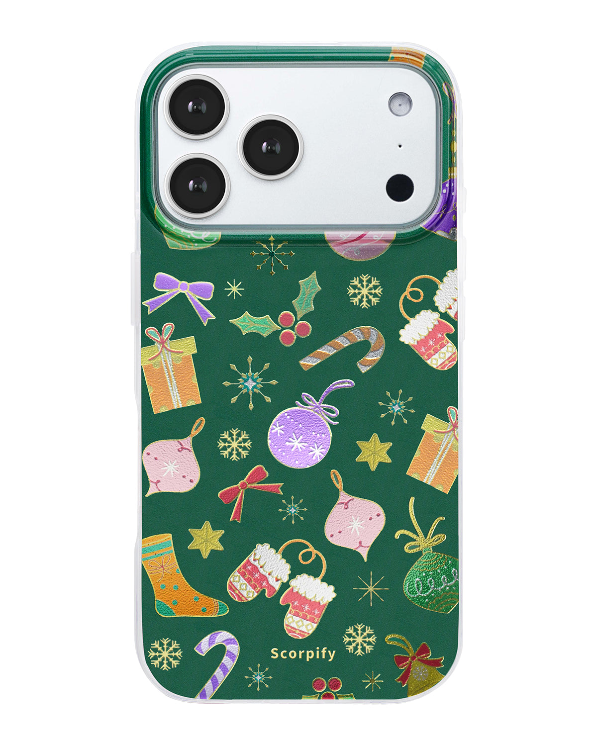 Gleam Holly Wishes green MagSafe iPhone case gold foil design