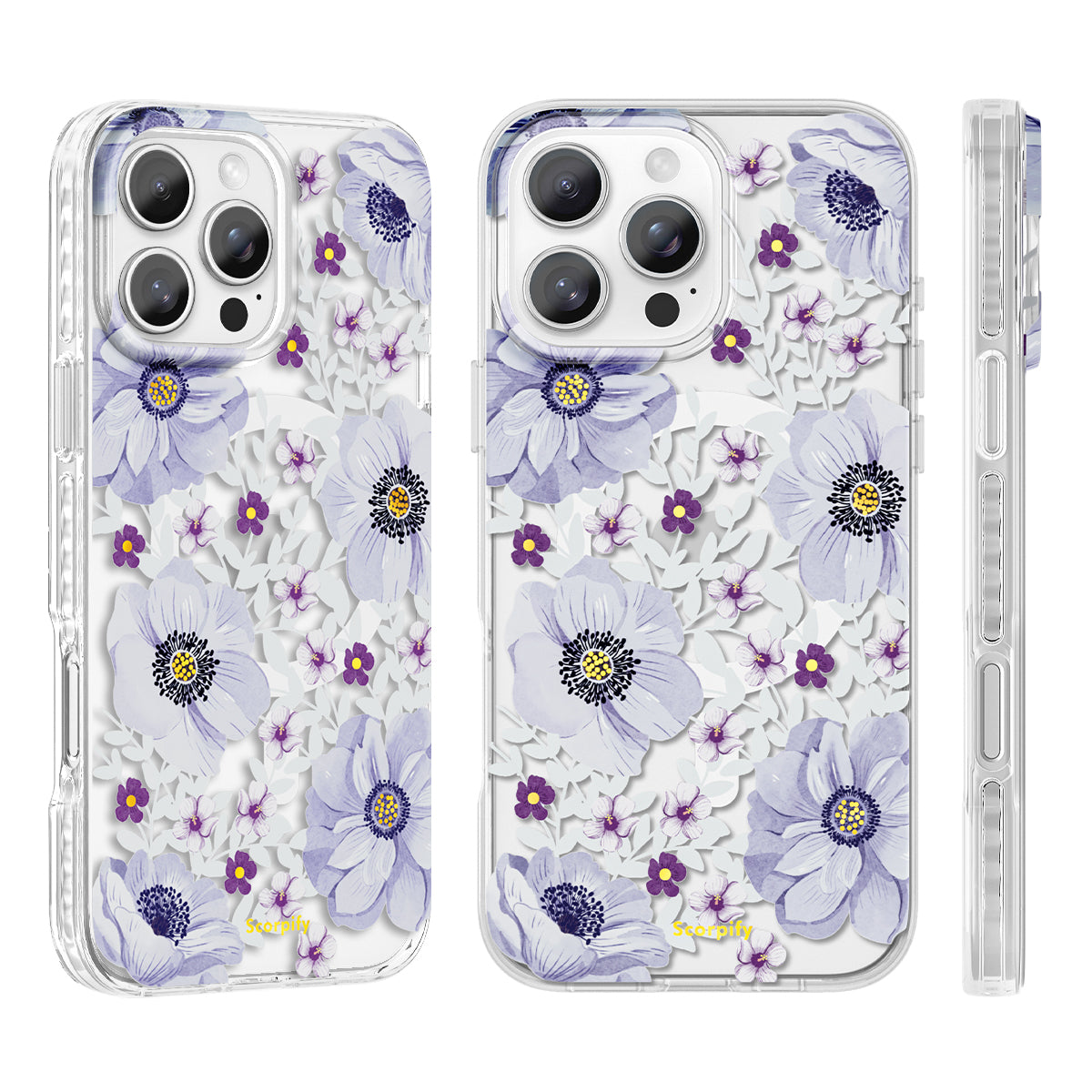 Trendy phone case with purple anemone flower details