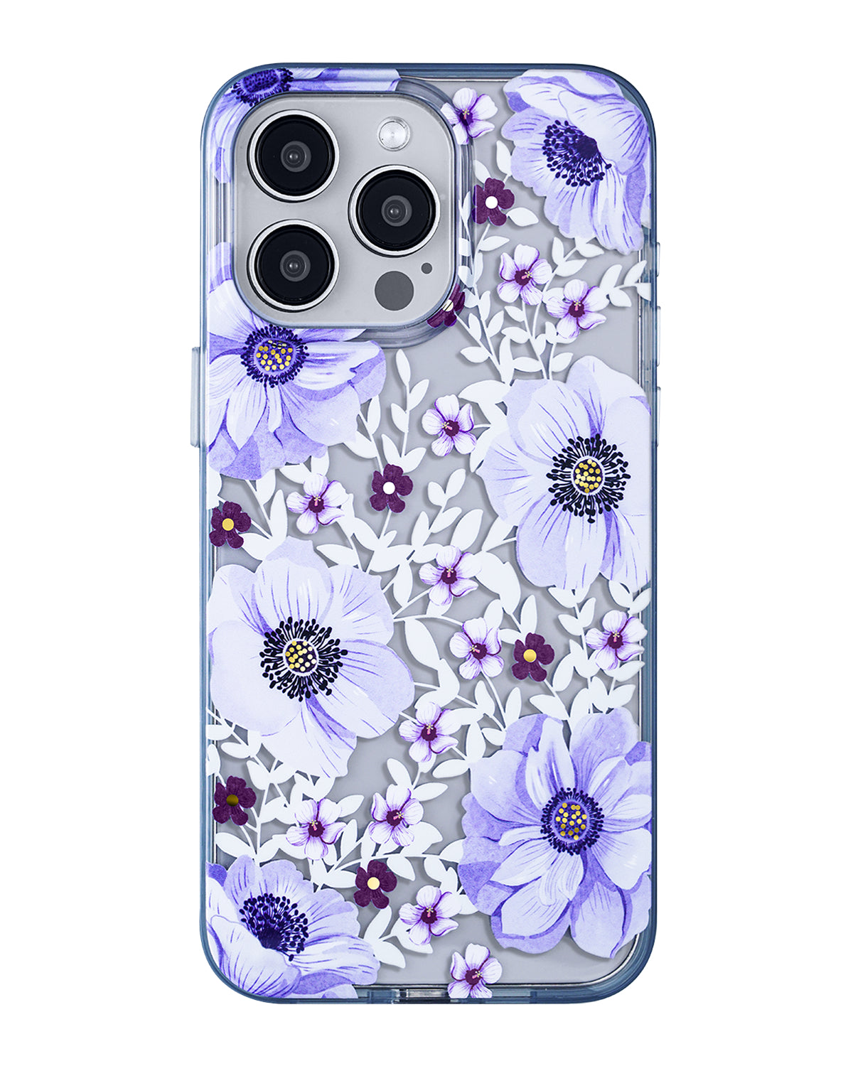 Transparent floral iPhone case in purple tones