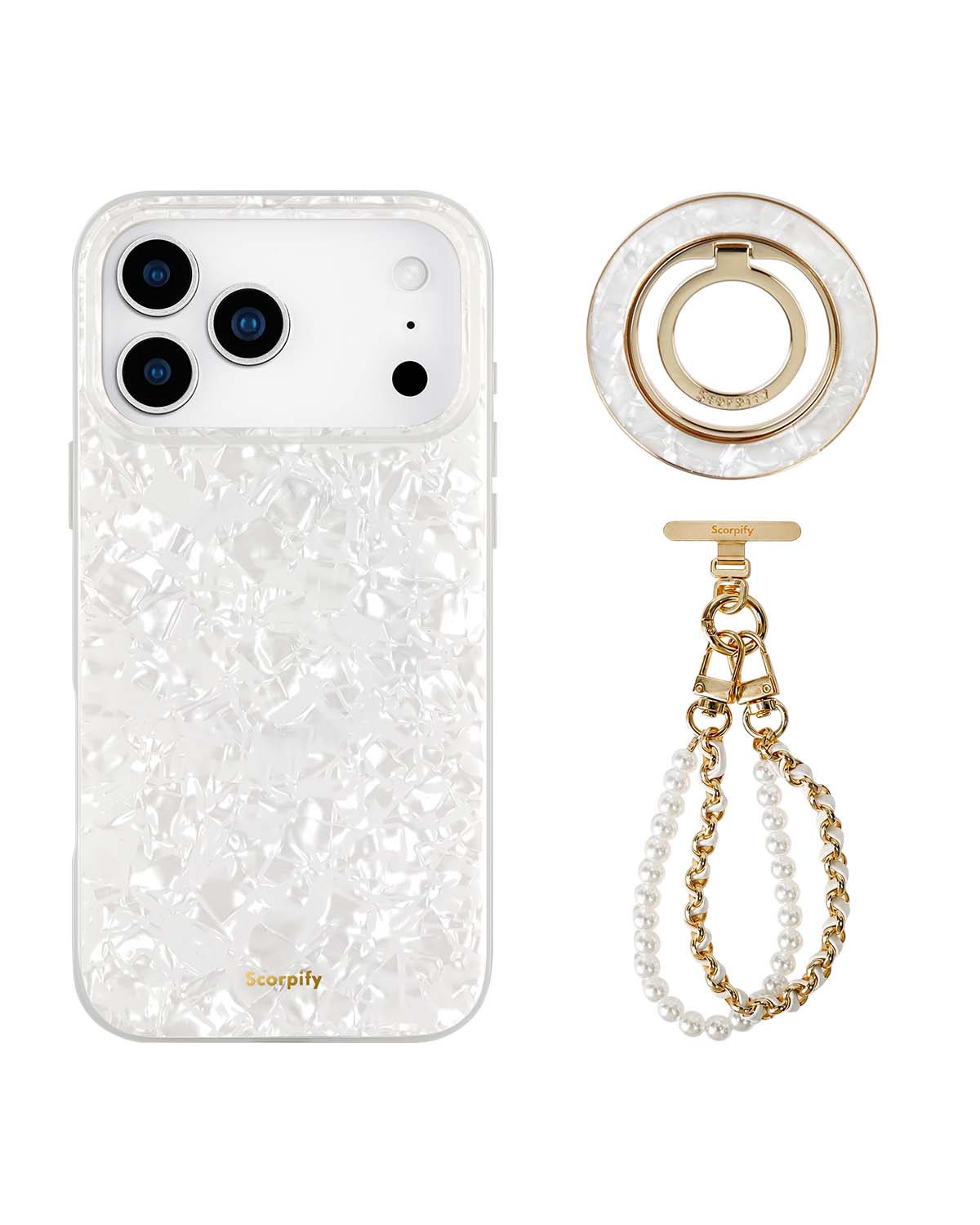 The White Pearl Edit — iPhone Case + Ring + Charm