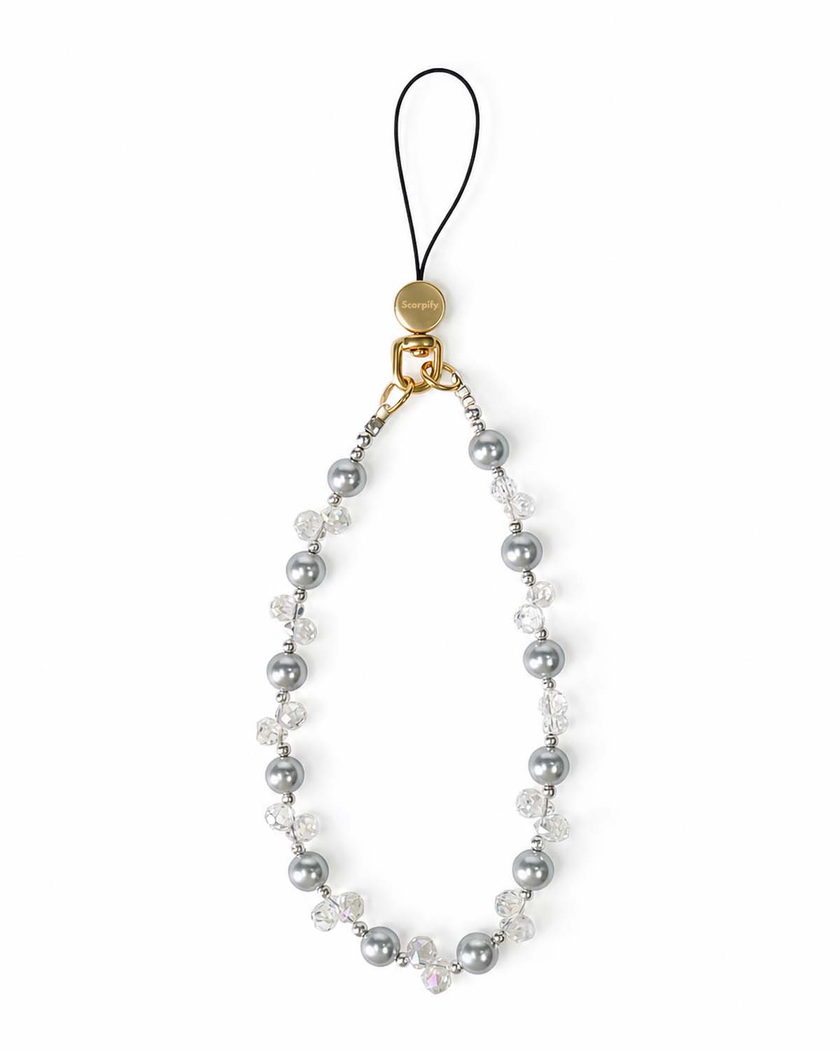 Silver Pearl & Crystal Phone Charm