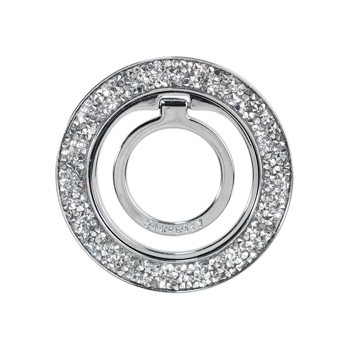 Lunar Crystal Radiance MagSafe Ring Holder top view with faceted crystal on silver base