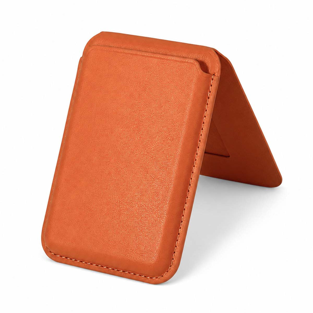 Cosmic orange iPhone leather wallet, open flat view