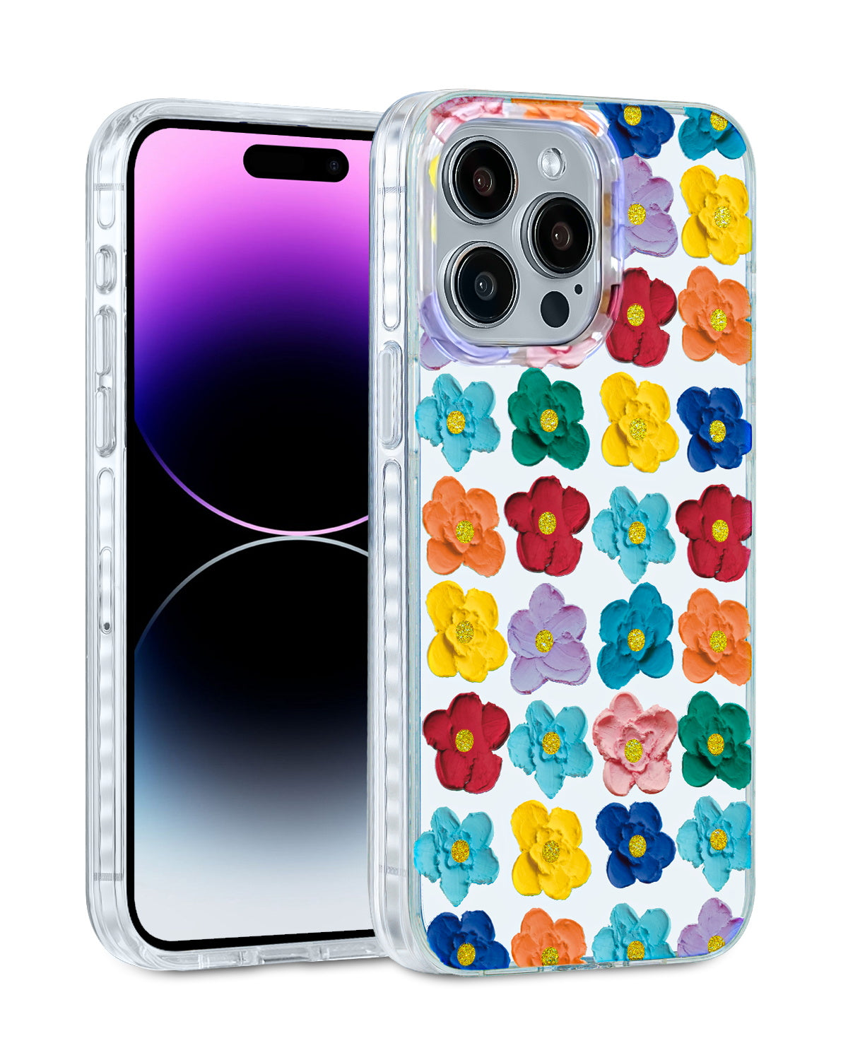 Cute trendy phone case featuring floral mirror detail