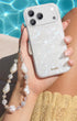 Crystal phone charm strap with glossy pearl beads