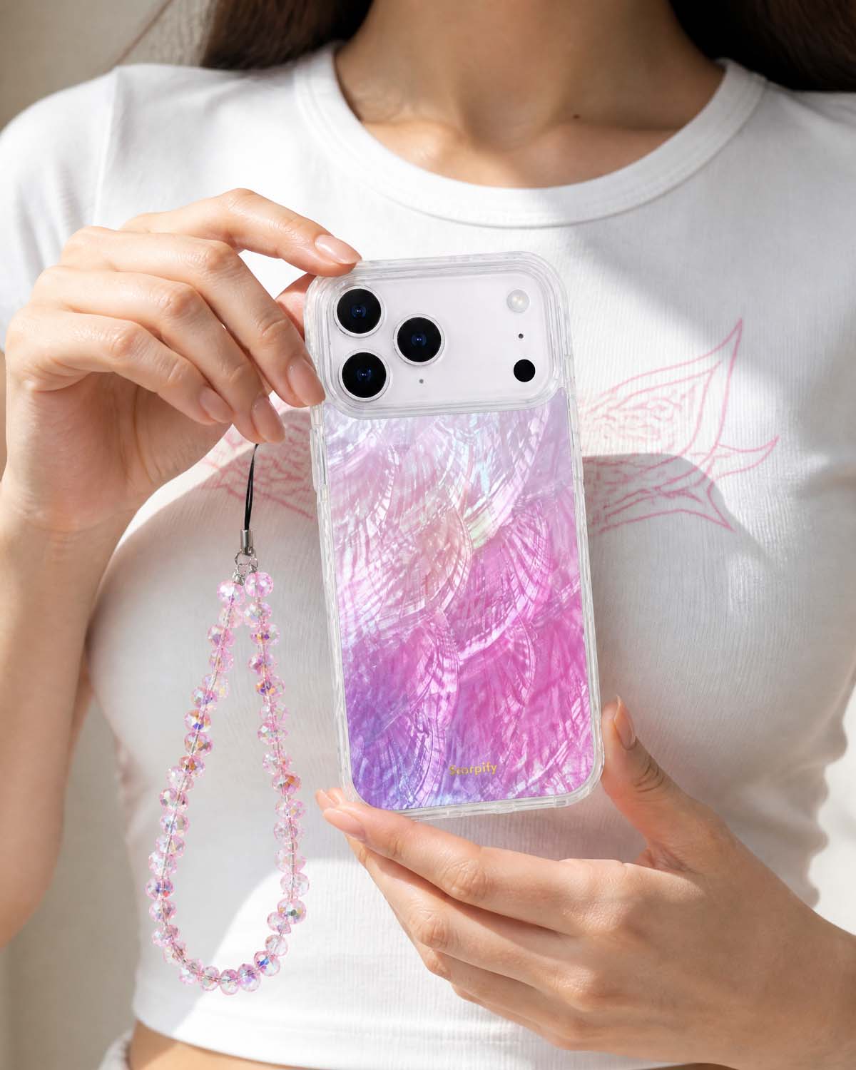 Pink iphone charm with elegant teardrop accents