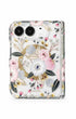 White hibiscus and pink rose floral wreath print iPhone Duo case with MagSafe compatibility