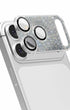Silver Gleam Flow unibody camera lens protector for iPhone front view with sparkling sand finish