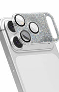 Silver Gleam Flow unibody camera lens protector for iPhone front view with sparkling sand finish