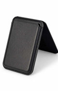 Classic black iPhone leather wallet, open flat view