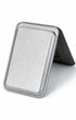 Metallic silver iPhone leather wallet, open flat view