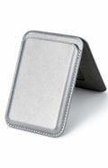 Metallic silver iPhone leather wallet, open flat view