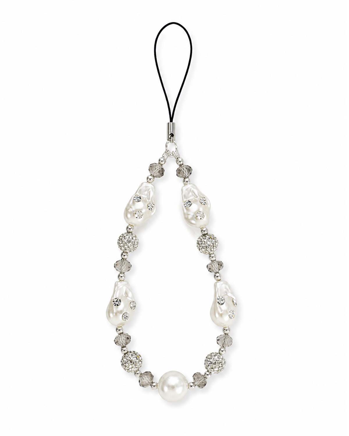 Crystal pearl beaded phone charm with elegant shine