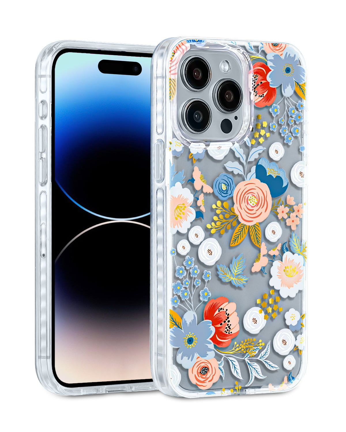Elegant Blue iPhone Case With Colorful Garden Bloom Pattern