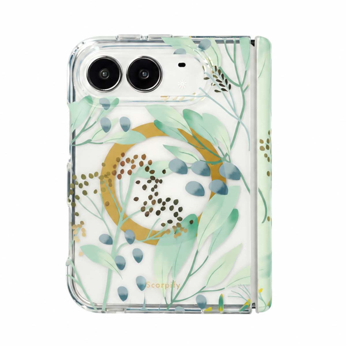 Summer Meadow green botanical print iPhone Duo case with MagSafe compatibility