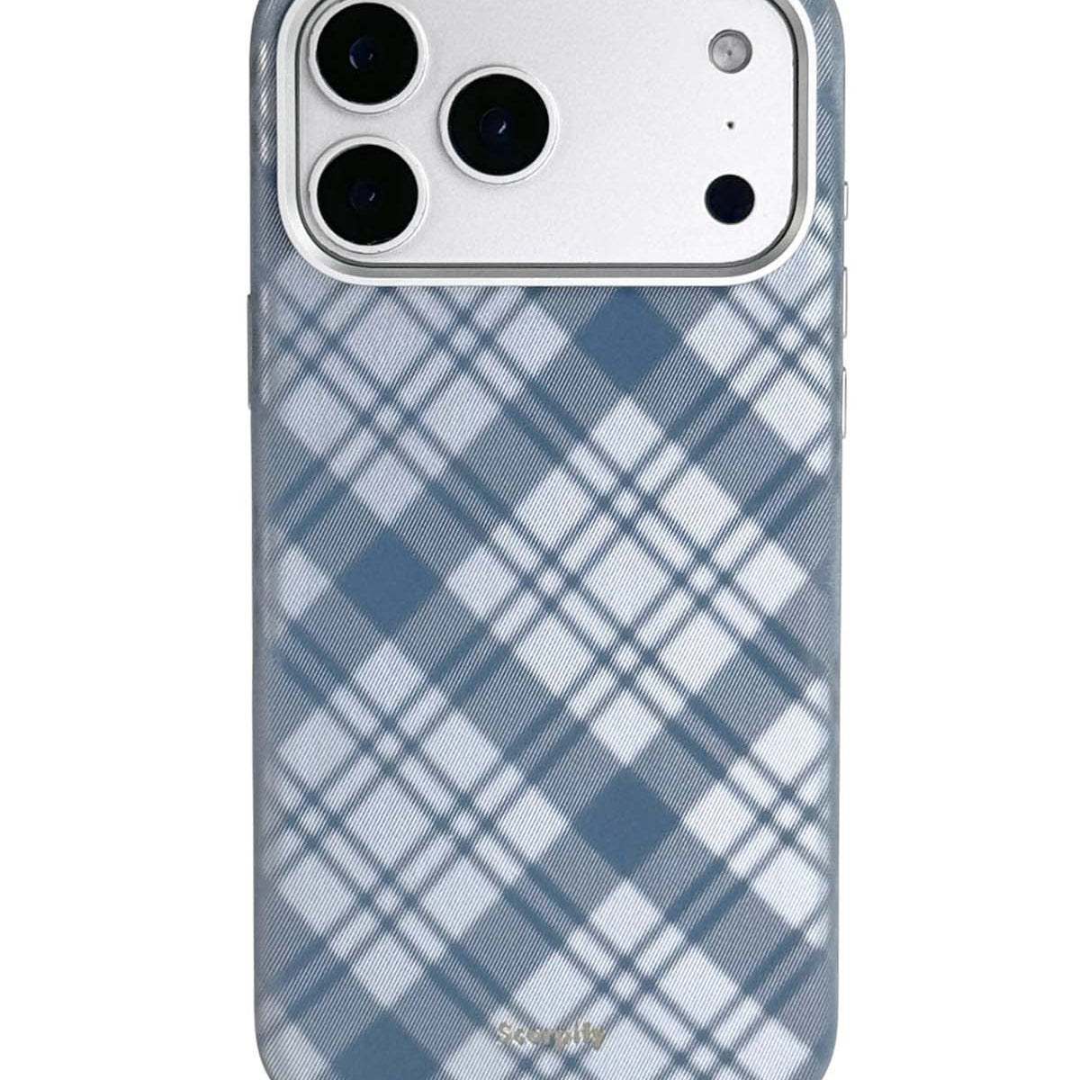 Navy Tartan Lumina Leather MagSafe iPhone Case