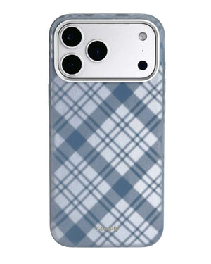 Navy Tartan Lumina Leather MagSafe iPhone Case