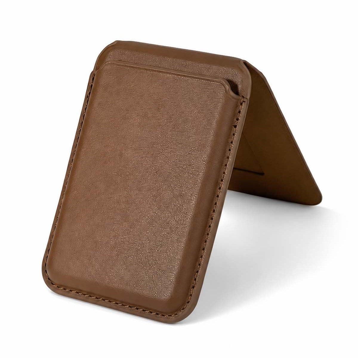 Classic brown iPhone leather wallet, open flat view