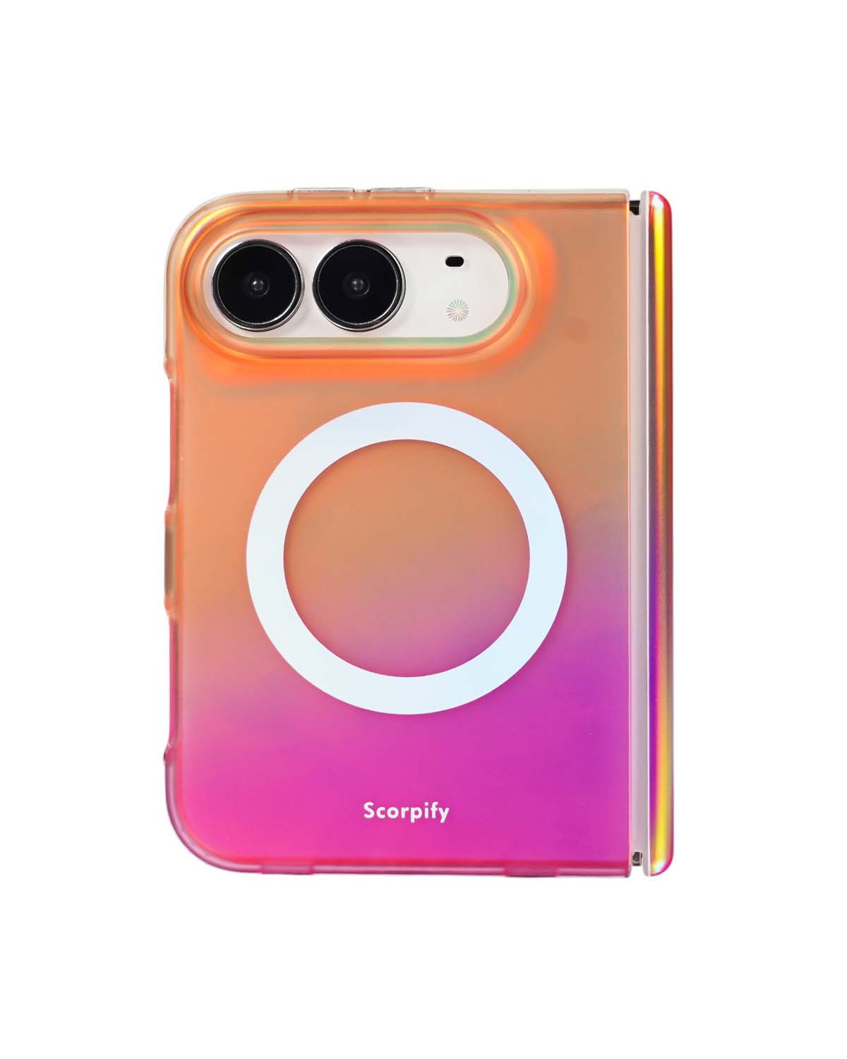 Iridescent orange-to-pink cosmic gradient iPhone Duo case with MagSafe compatibility