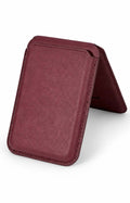 Wine red iPhone leather wallet, open flat view