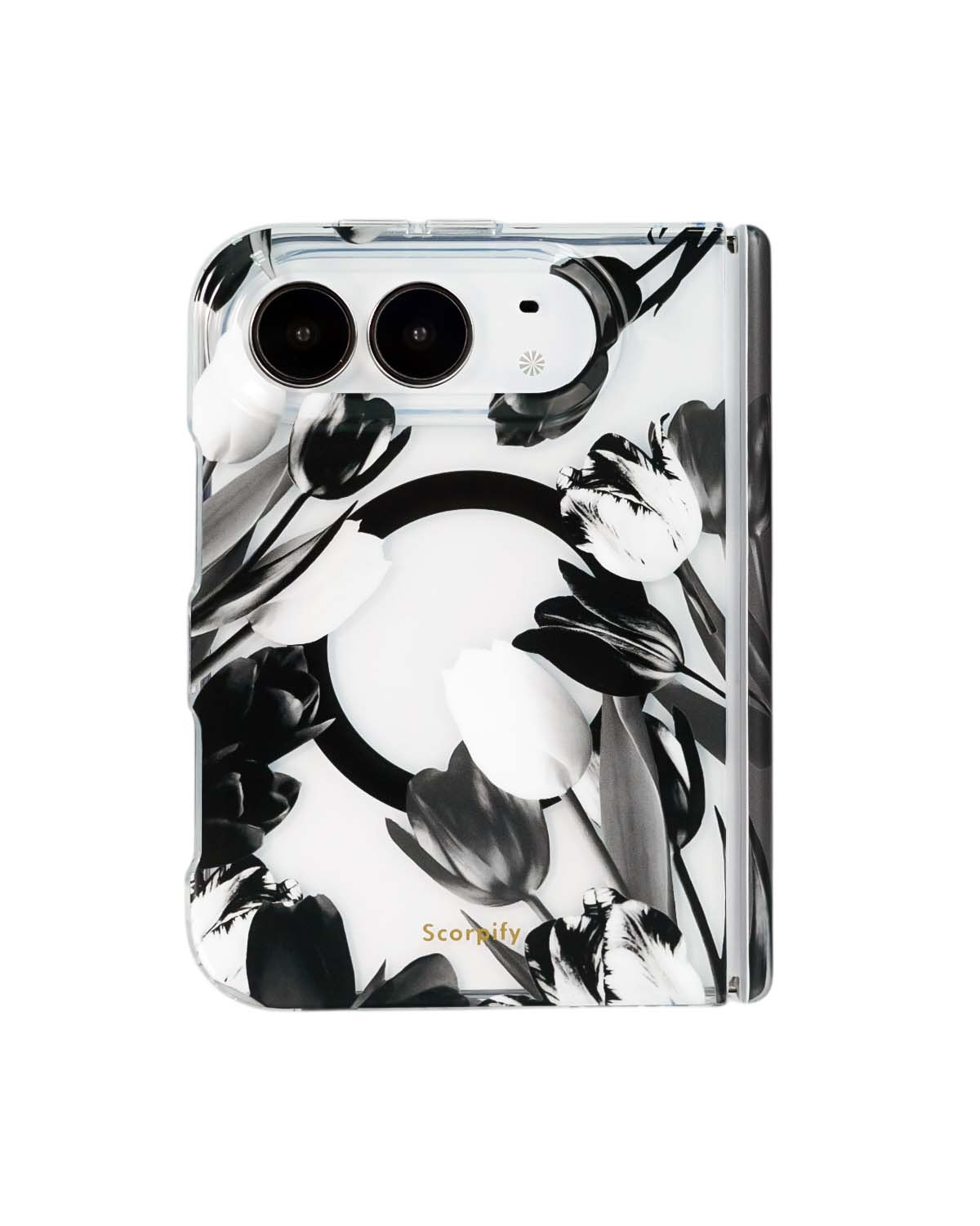 Black tulip floral print iPhone Duo case with MagSafe compatibility