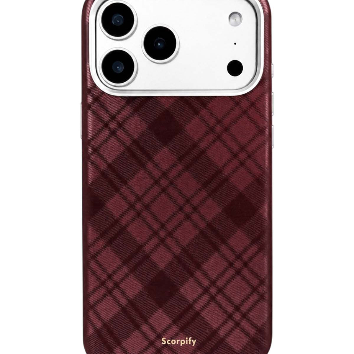 Burgundy Tartan Lumina Leather MagSafe iPhone Case