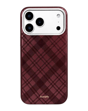 Burgundy Tartan Lumina Leather MagSafe iPhone Case