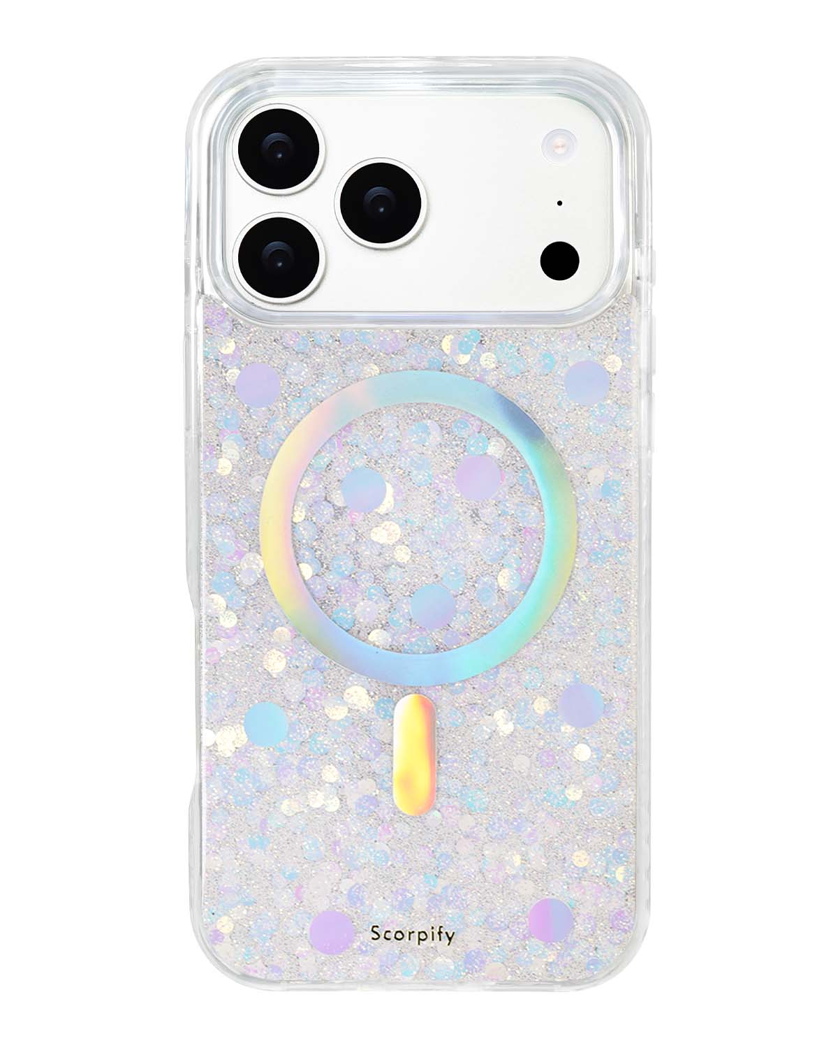 Glitter phone case front view with rainbow ring