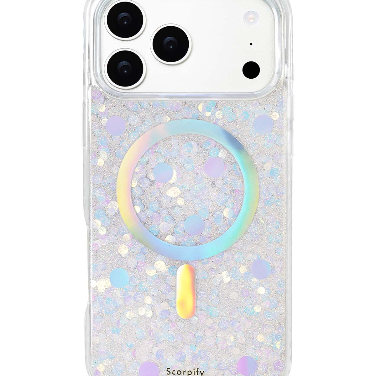 Glitter phone case front view with rainbow ring
