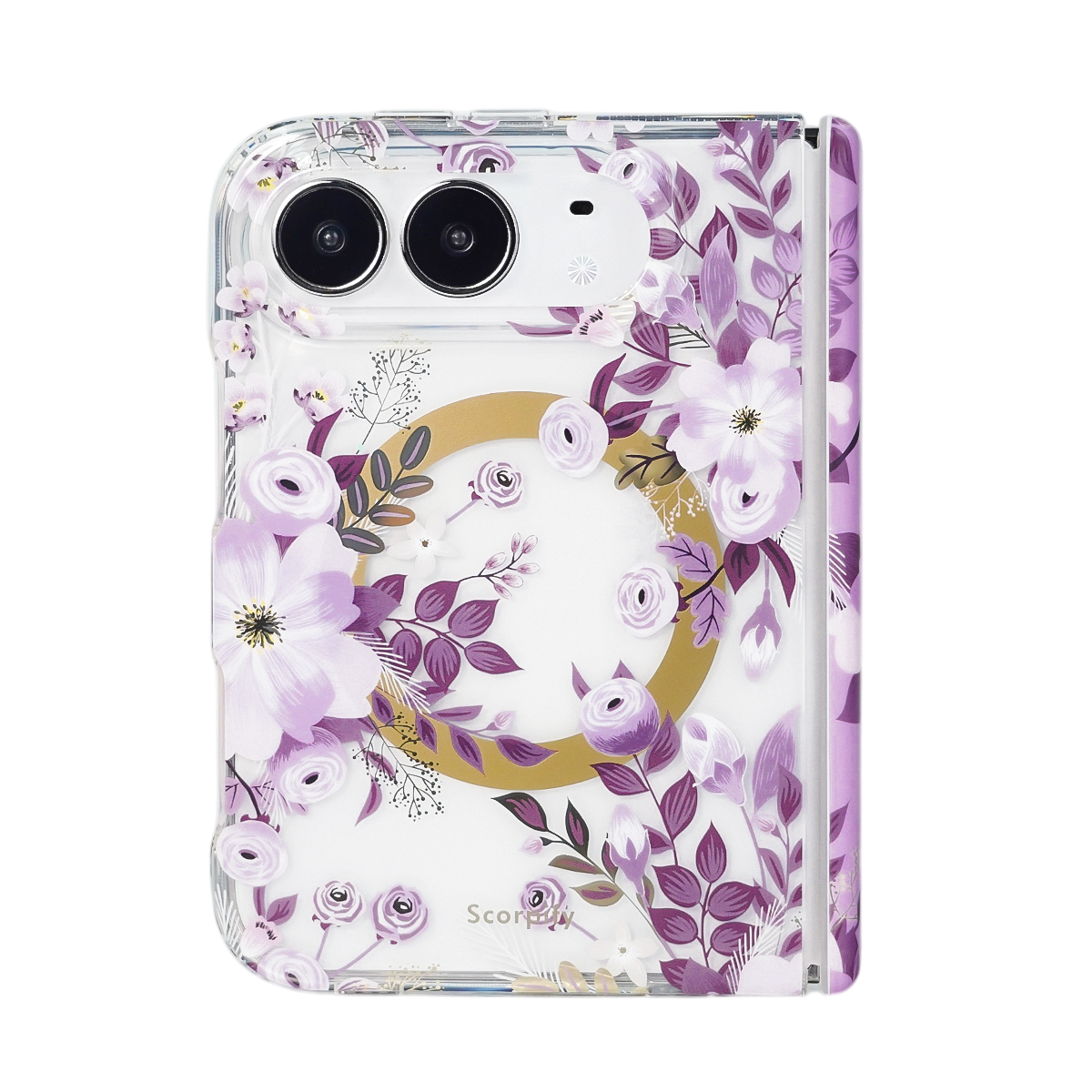 Purple Nemophila floral print iPhone Duo case transparent background