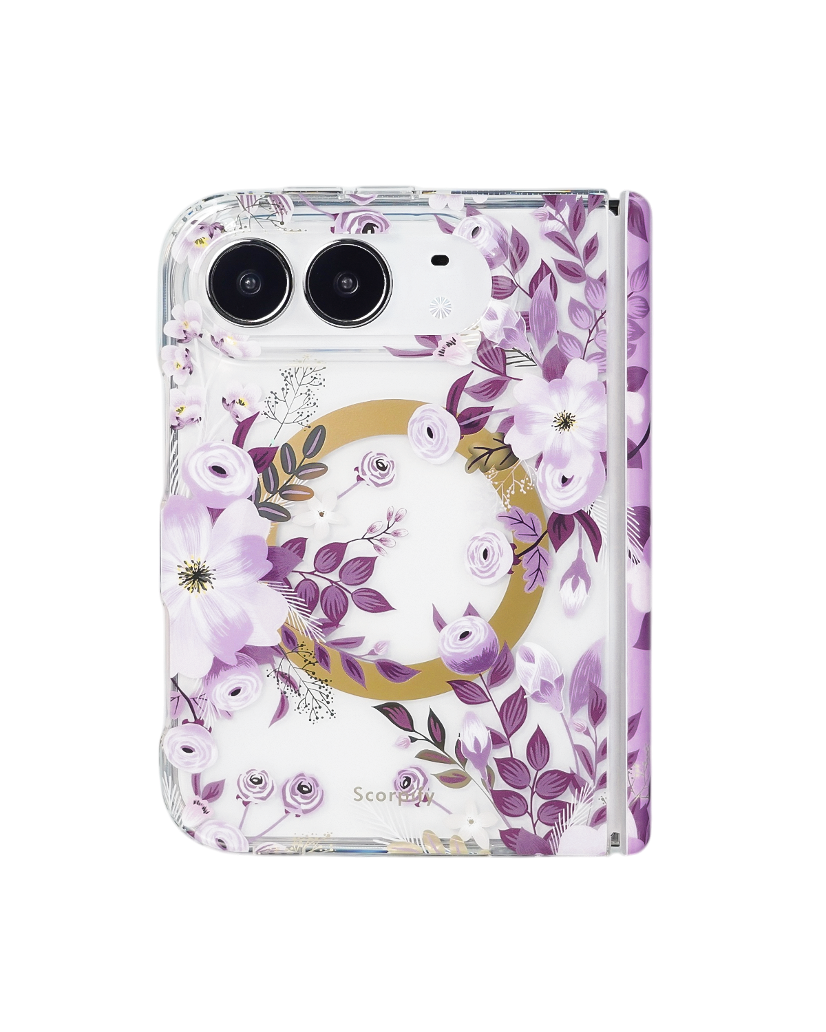Purple Nemophila floral print iPhone Duo case transparent background