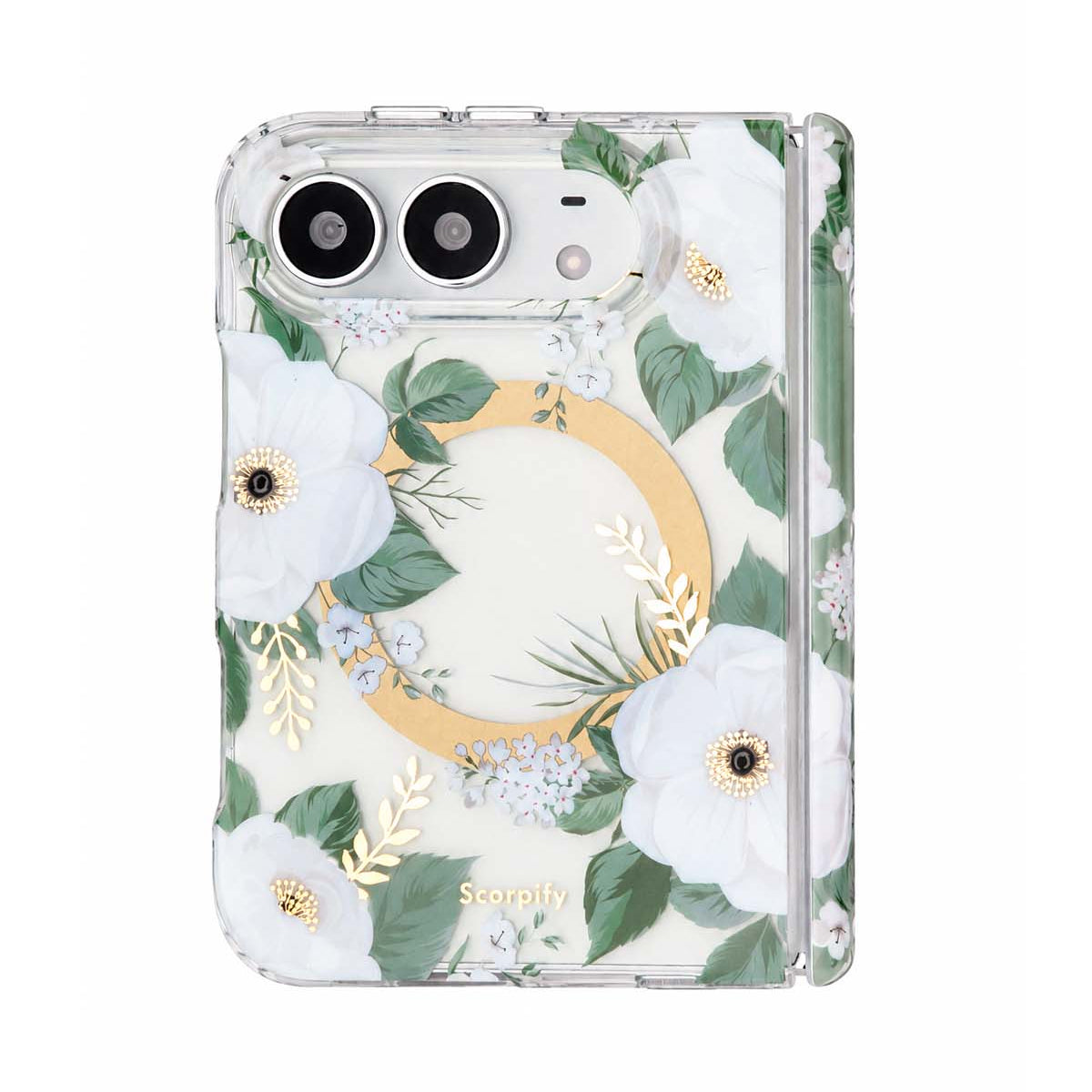 White rose floral print iPhone Duo case with MagSafe compatibility