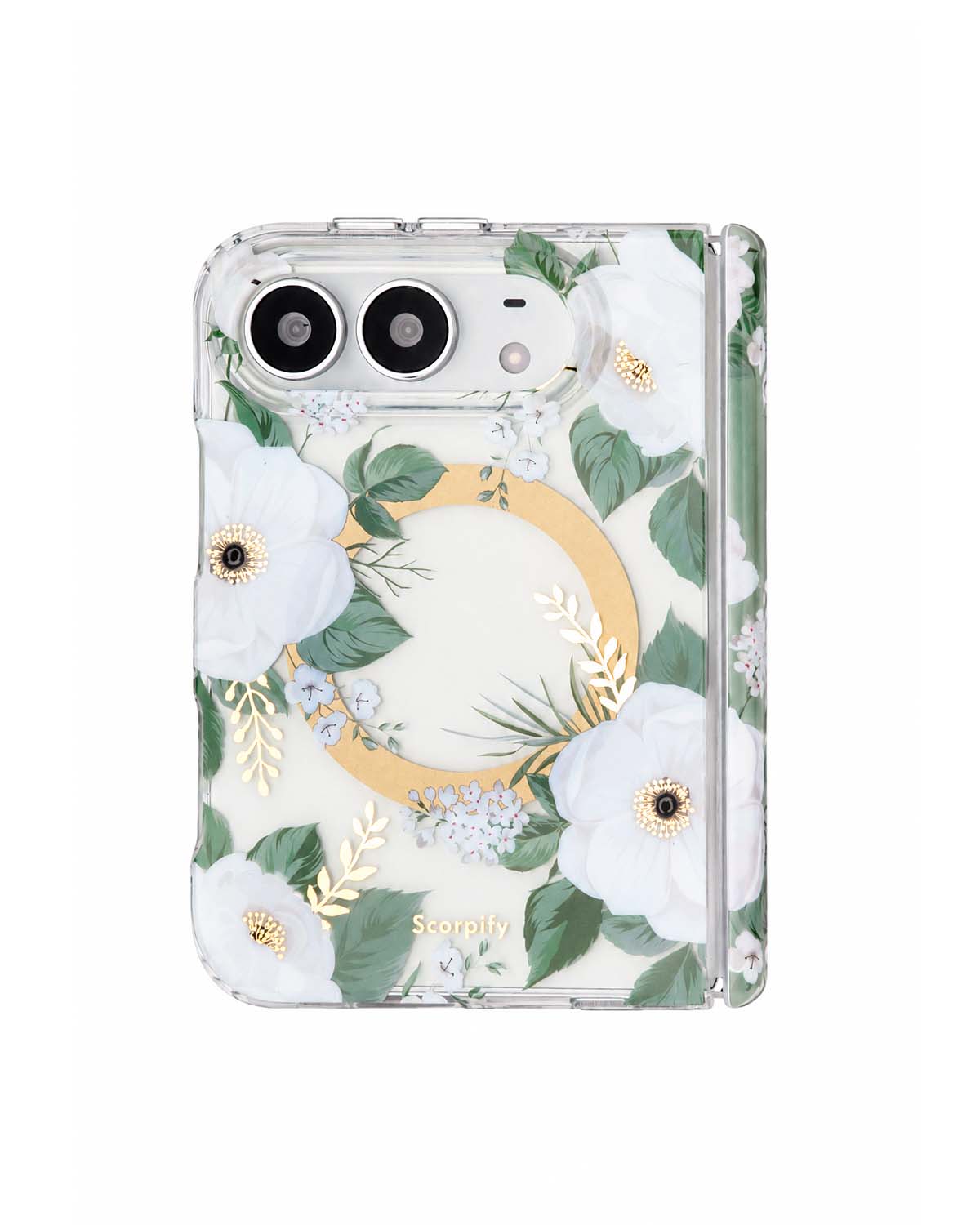 White rose floral print iPhone Duo case with MagSafe compatibility
