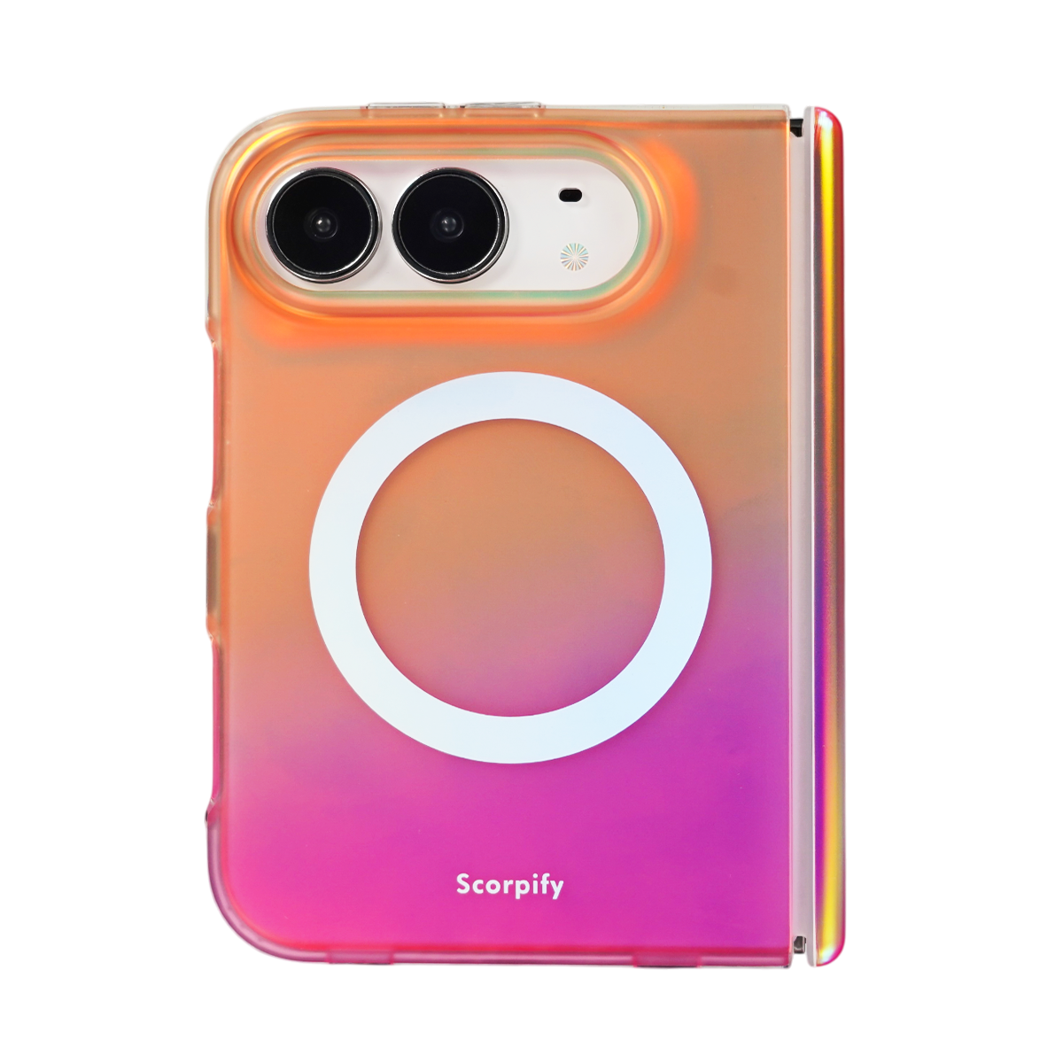 Iridescent orange-to-pink cosmic gradient iPhone Duo case transparent background