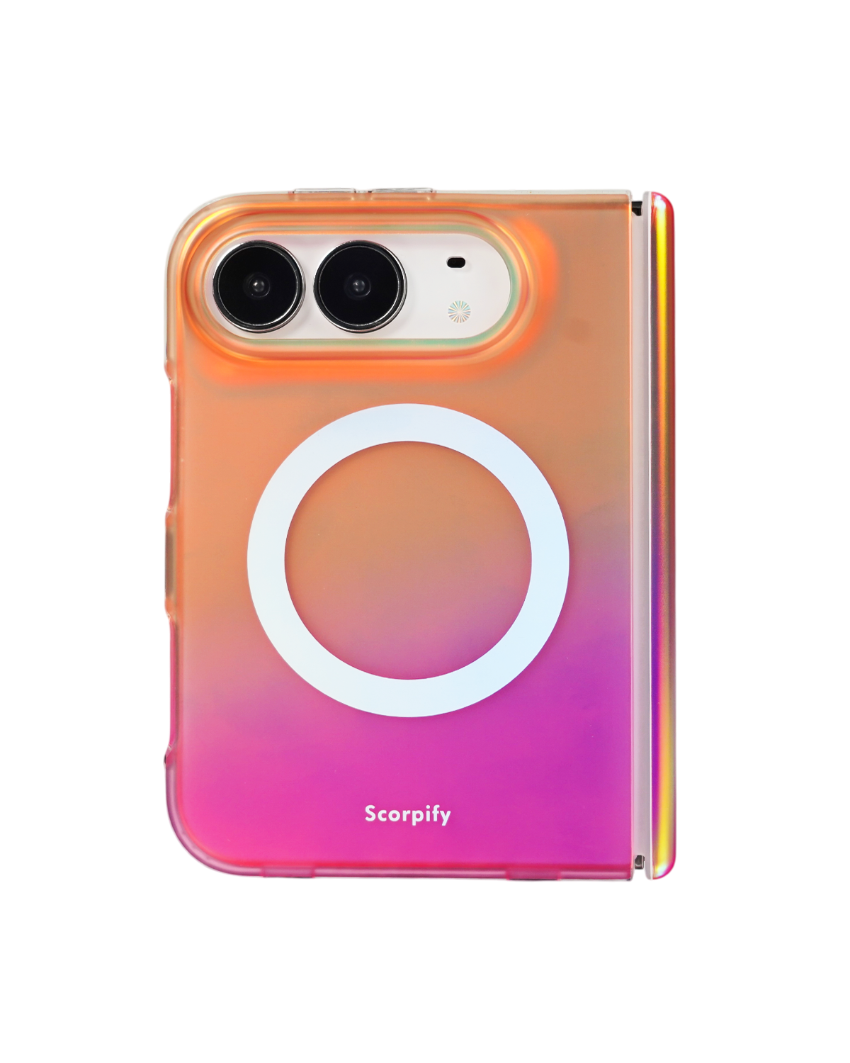 Iridescent orange-to-pink cosmic gradient iPhone Duo case transparent background