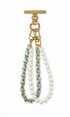 Light Blue Leather Pearl Double Chain - front view