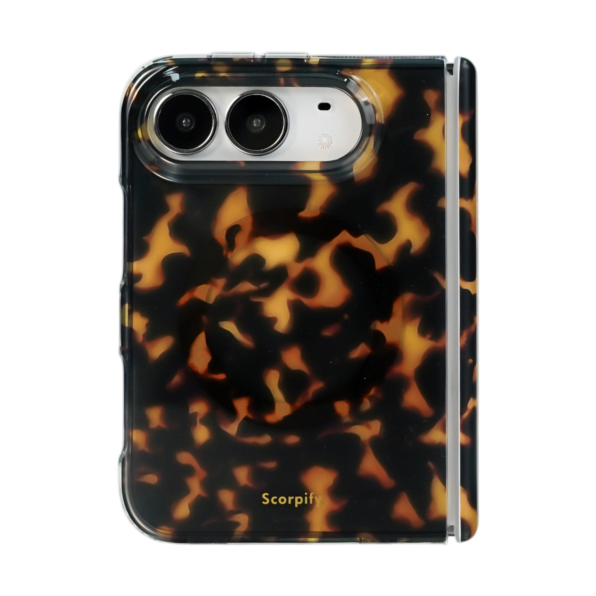 Dark brown tortoise shell iPhone Duo case transparent background