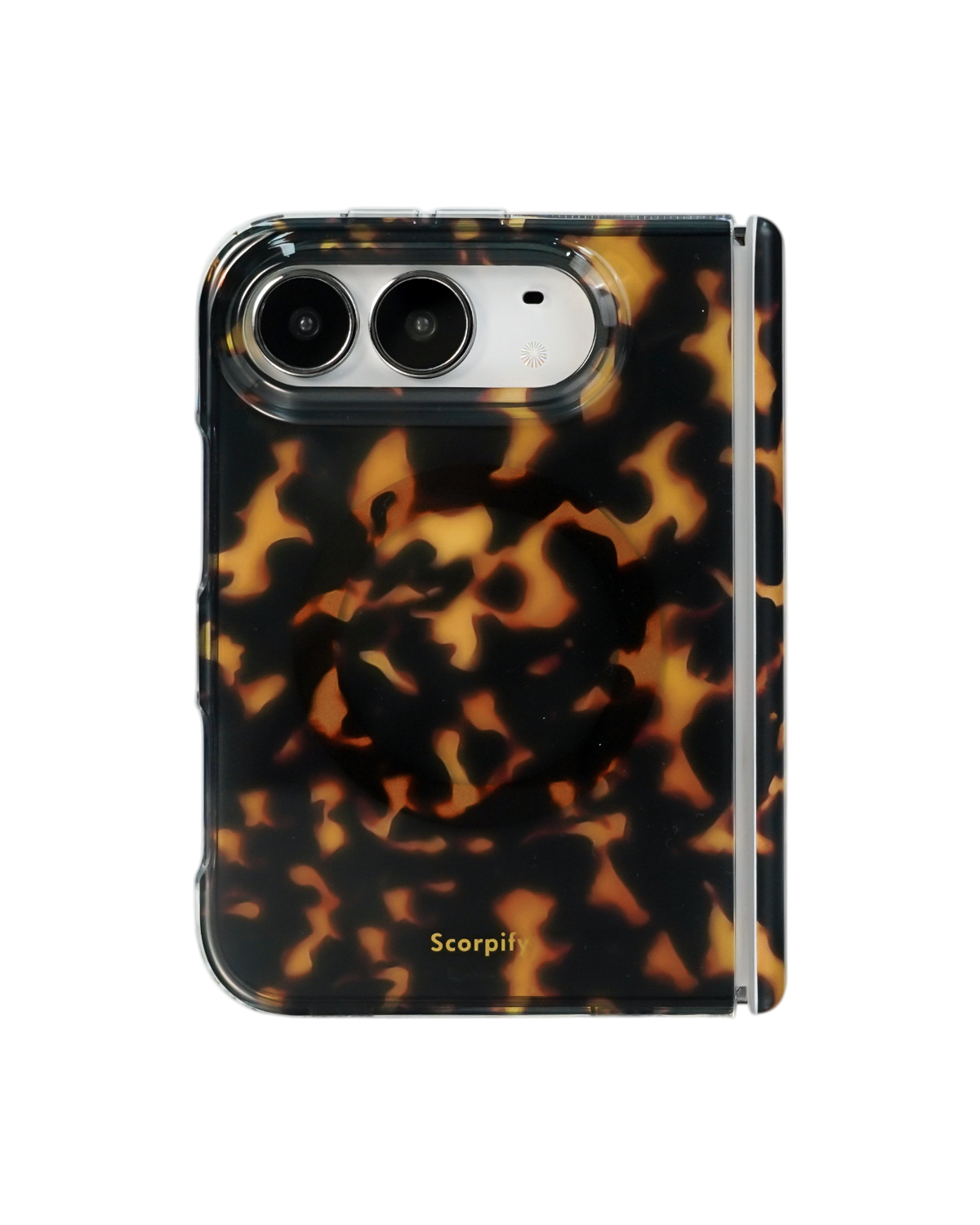 Dark brown tortoise shell iPhone Duo case transparent background