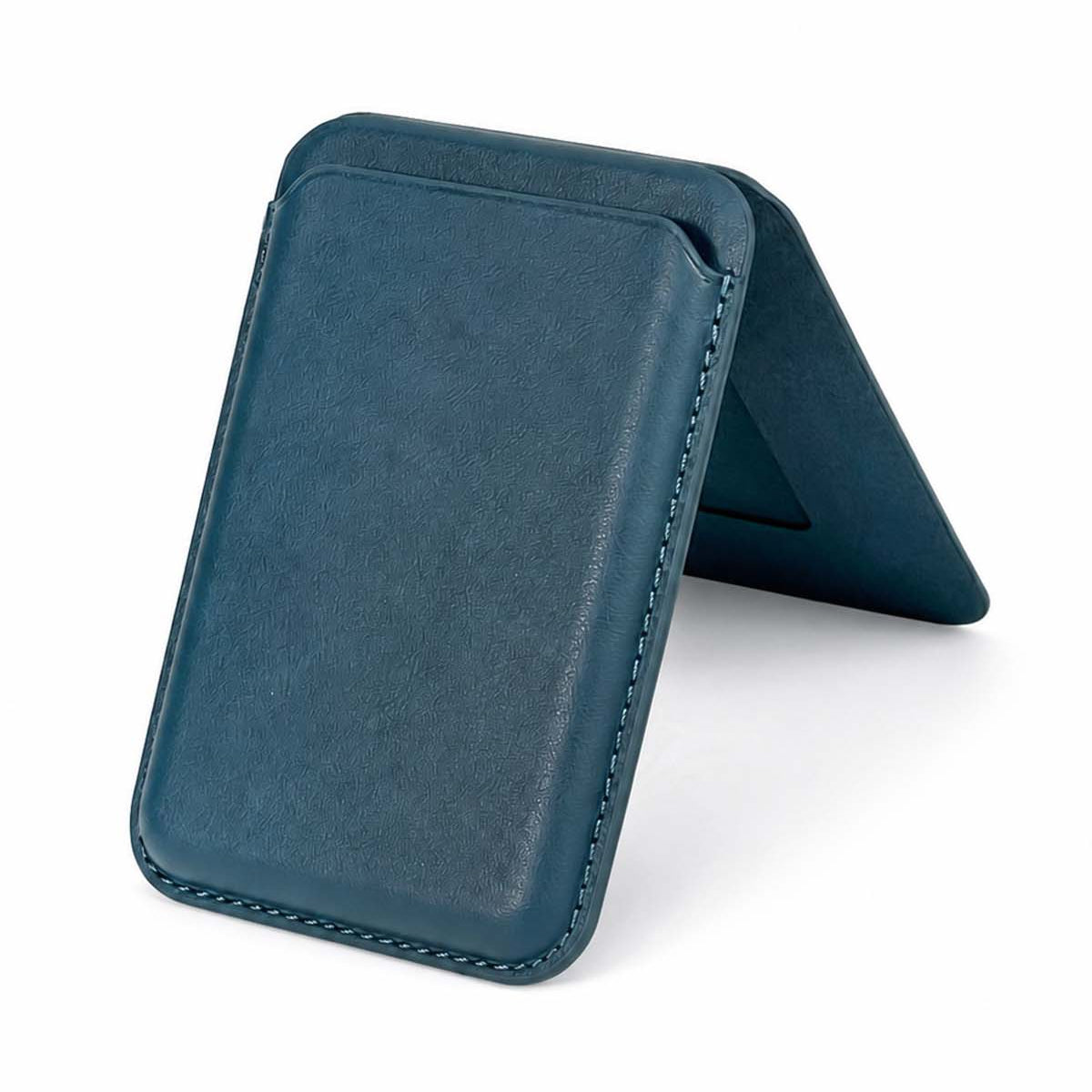Storm blue iPhone leather wallet, open flat view