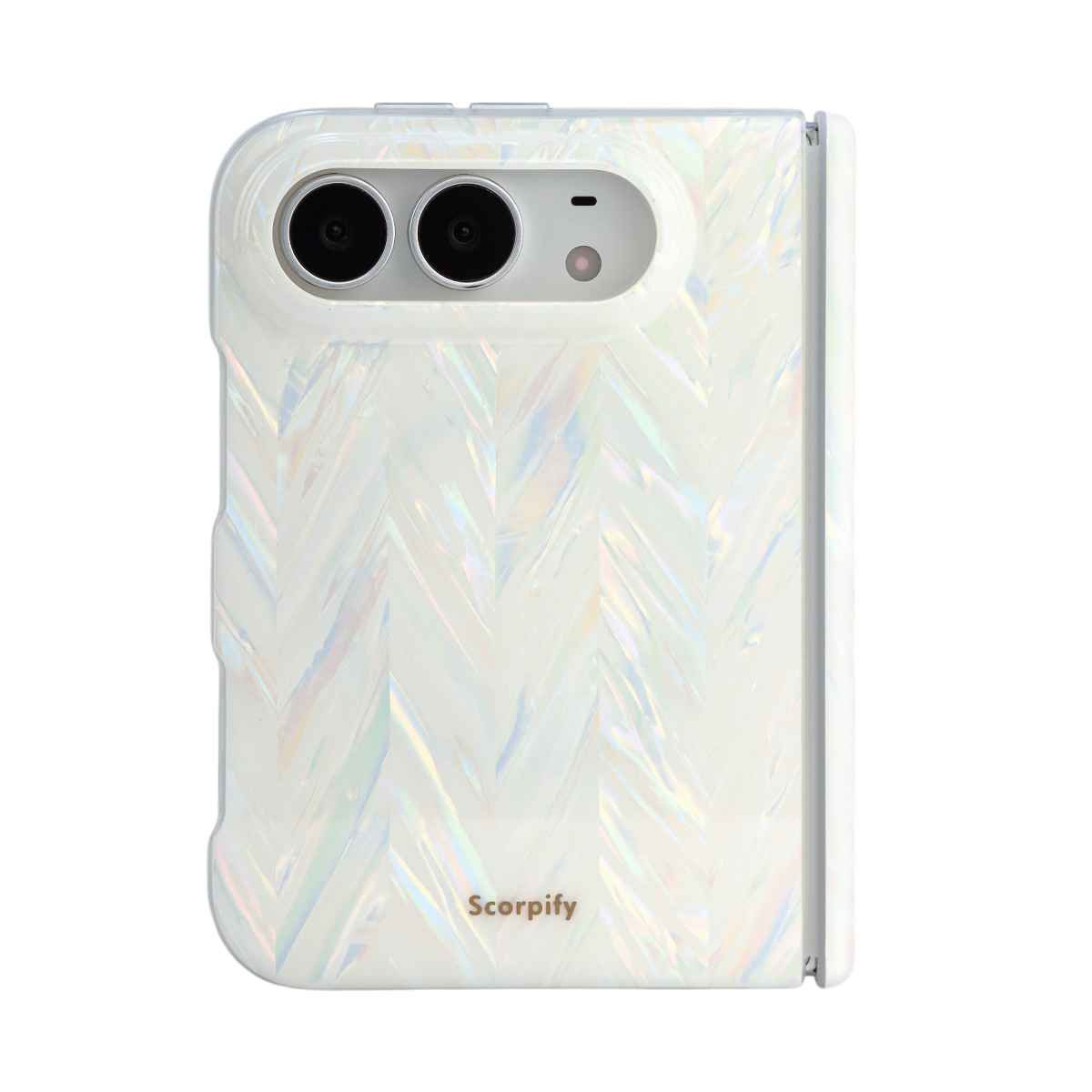 Iridescent aurora herringbone iPhone Duo case transparent background