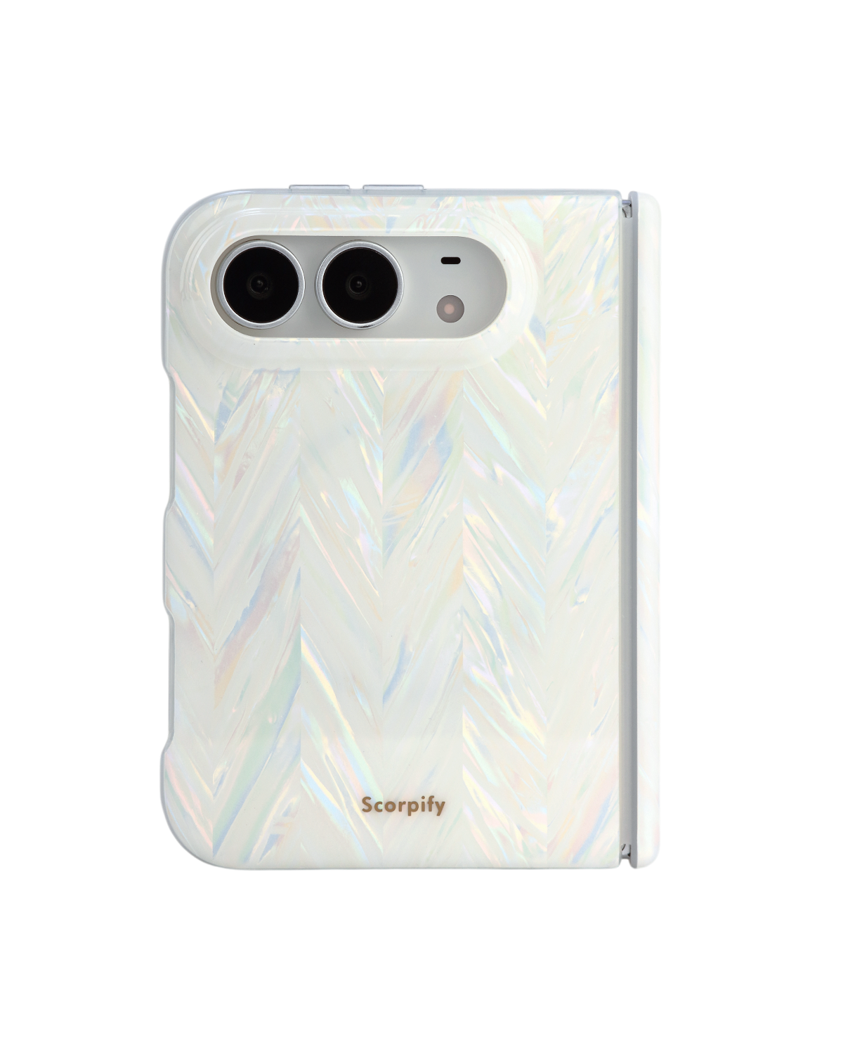 Iridescent aurora herringbone iPhone Duo case transparent background