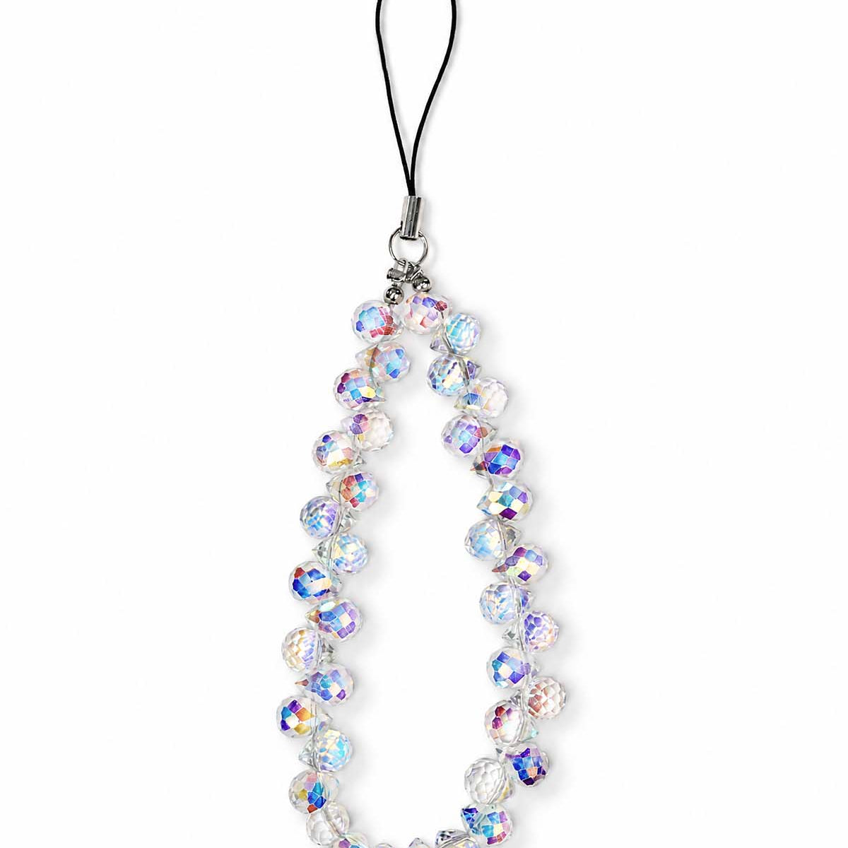 Iridescent teardrop phone charm with glossy beads