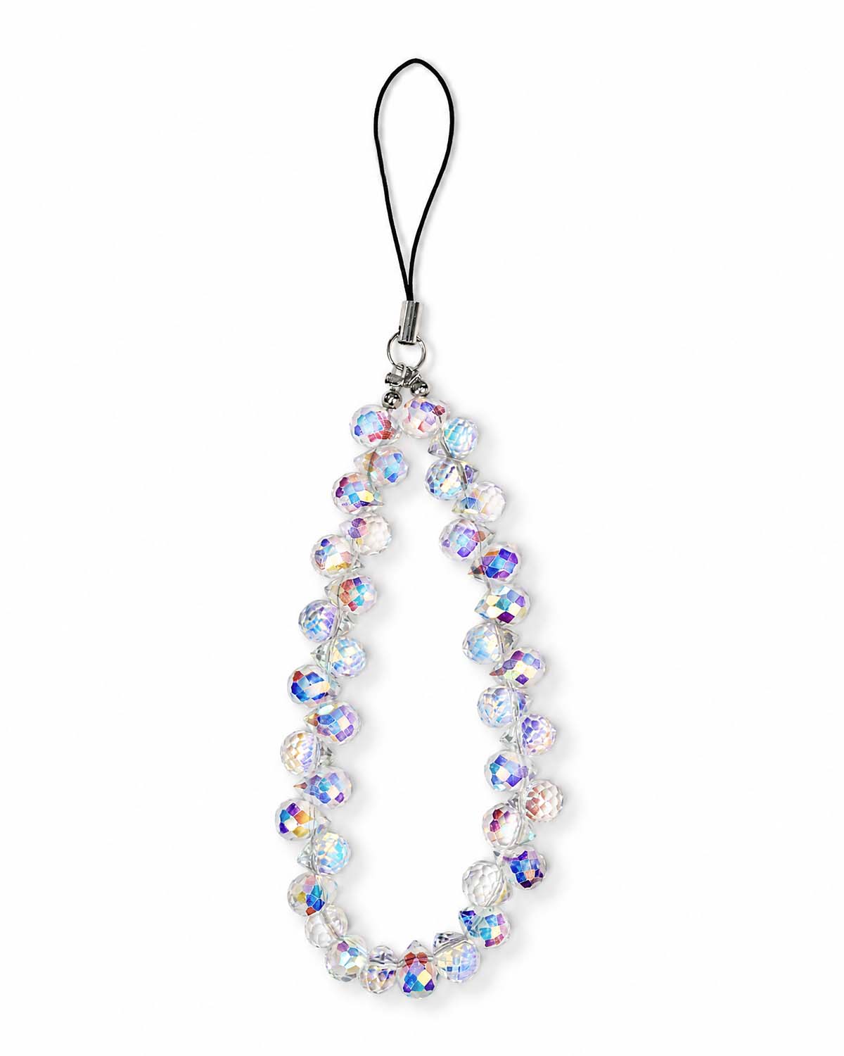 Iridescent teardrop phone charm with glossy beads