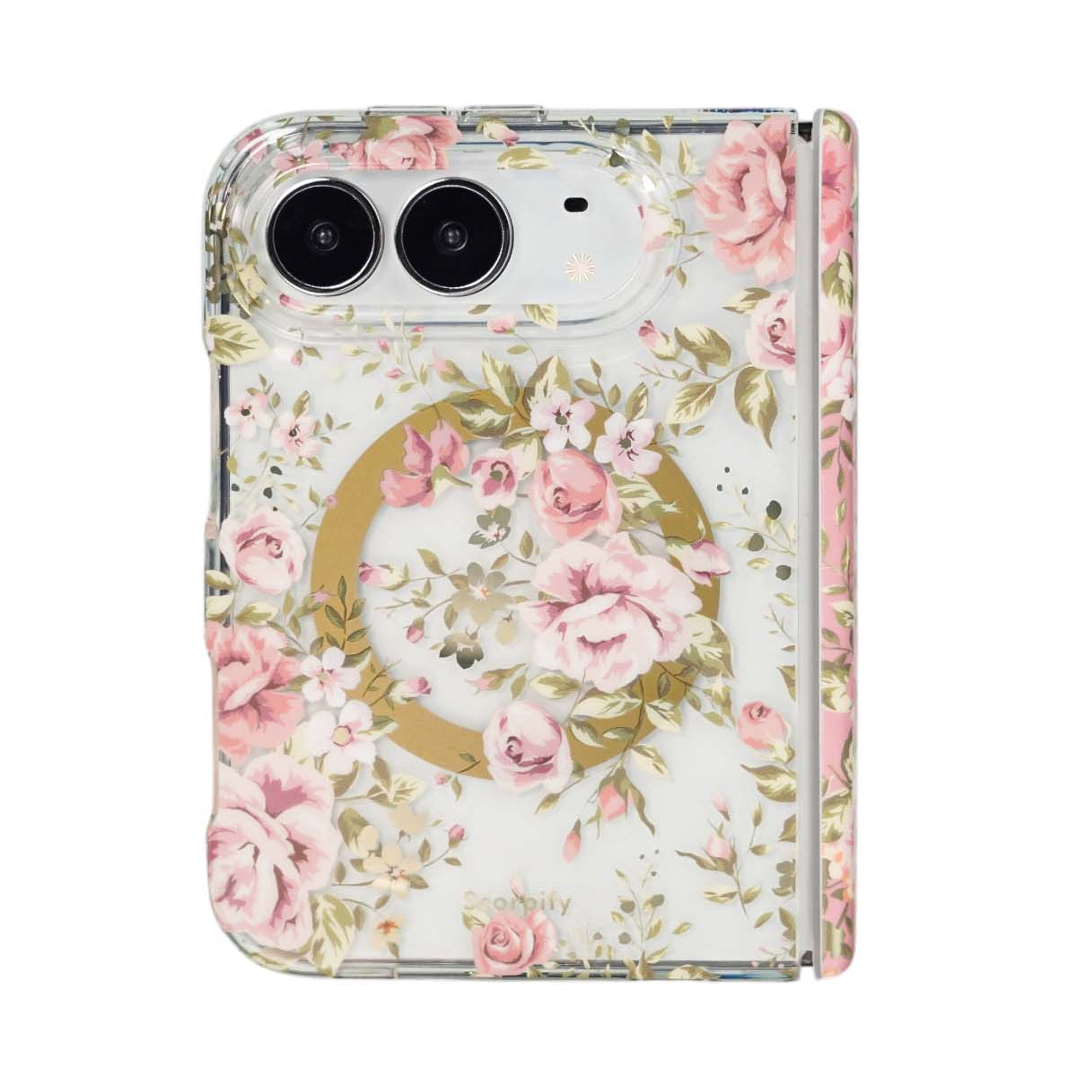 Pink country rose floral print iPhone Duo case with MagSafe compatibility